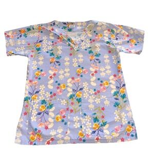 UA Uniform Advantage XS Scrub Top Blue Multicolor Floral Cottagecore